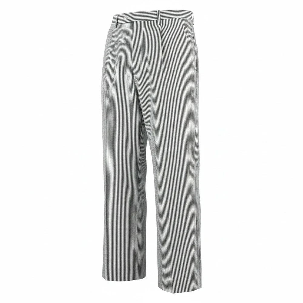 Paul‎ Fredrick Seersucker Pants Mens 40 Black White Striped Wedding Dapper New